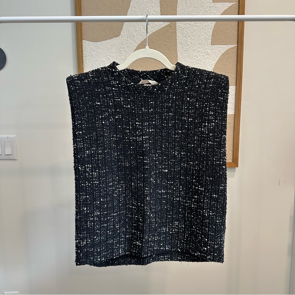Tweed Sleeveless Sweater w/ Shoulder Pads